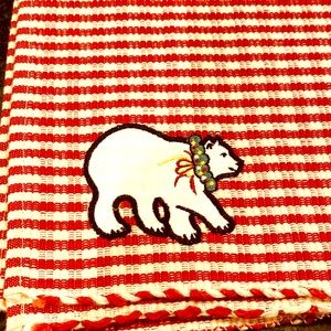 Christmas Holiday Polar Bear Appliqué  Table Runner w/ Placemat Set Red & White